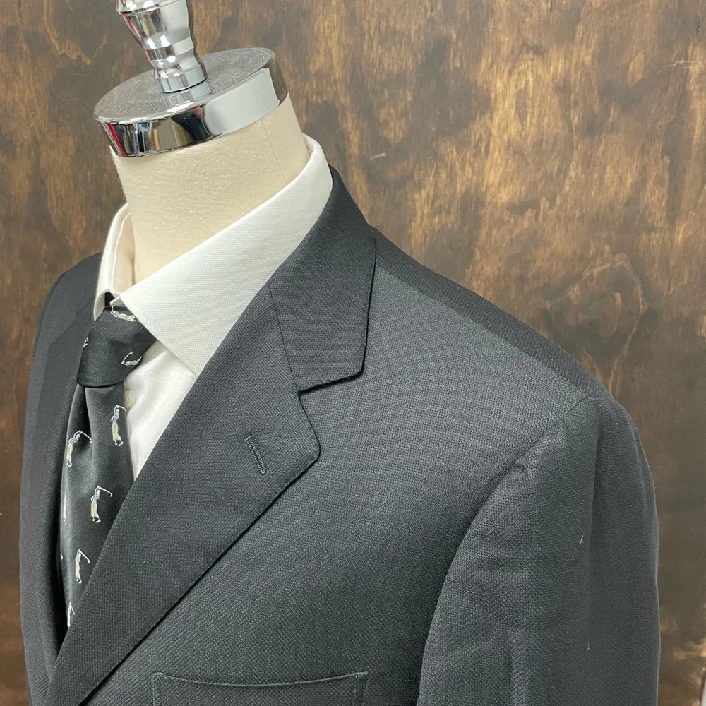 Ermenegildo Zegna Made in‎ Italy Finely Textured Wool Suit Jacket in Black 46 R